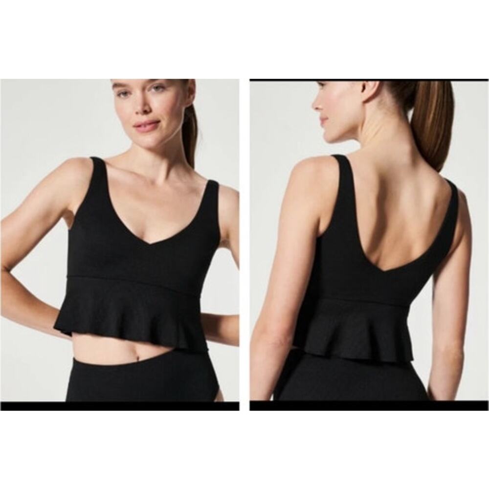 SPANX SWIM PIQUE LONGLINE FLOUNCE TOP BLACK NWT SIZE L